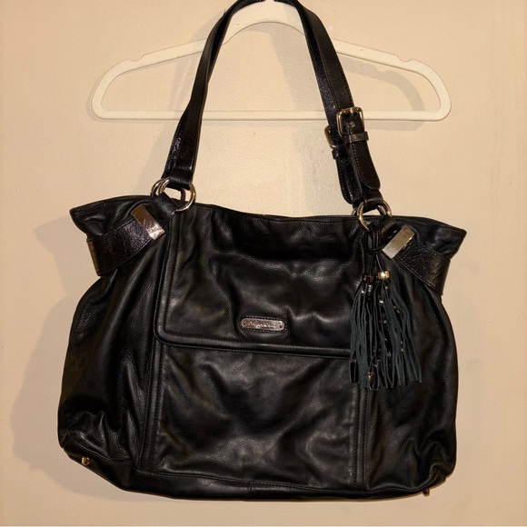 Cynthia Rowley Black Leather Shoulder Bag Tote - Picture 1 of 12